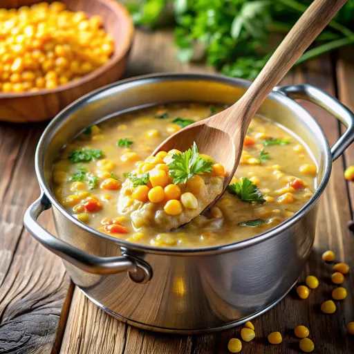 ซุปถั่วเลนทิลและข้าวโพดหวาน